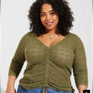 Torrid Olive Green Pullover V-Neck Cinched Sweater Size 3x (22-24)